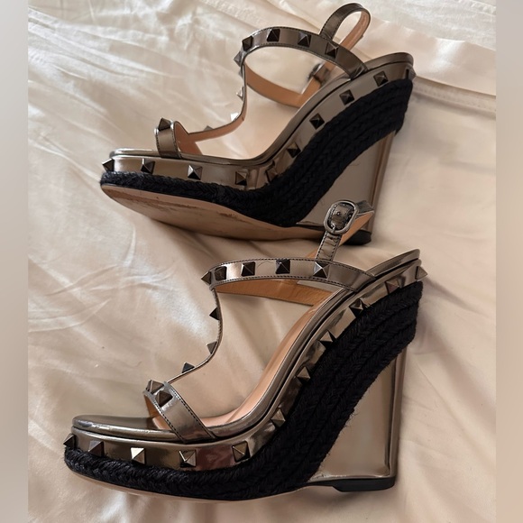 Valentino Metallic Studded Sandal Wedge SOLD - Picture 3 of 11